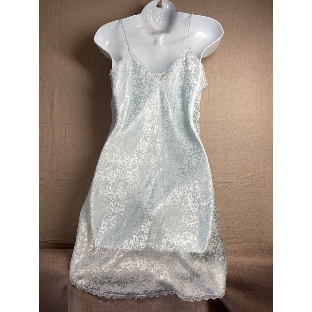 Barbizon Baby Blue Floral Lace Trim Slip Chemise Nightgown vintage babydoll - Picture 5 of 7